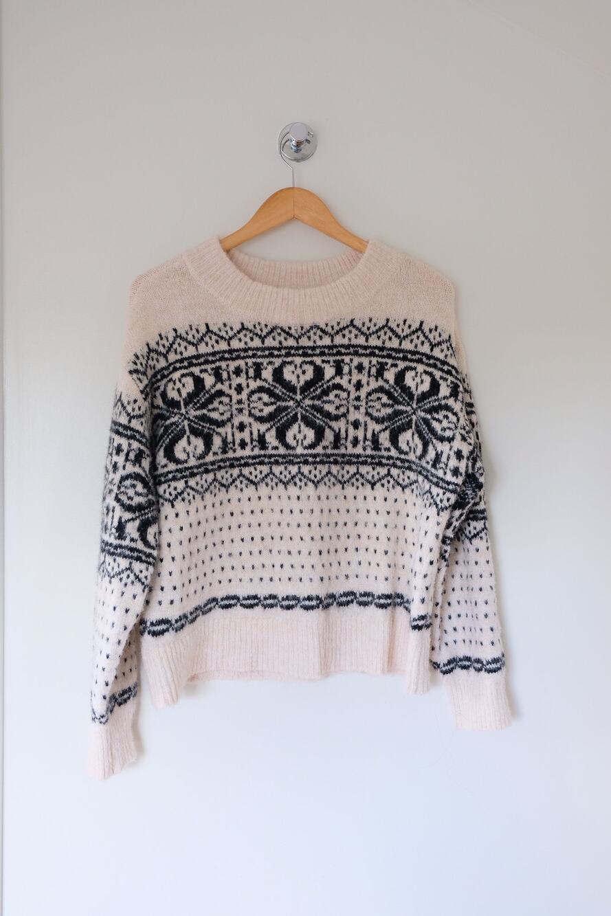 Universal Thread Fair Isle Sweater M Cream Black Ski Fisherman Cottagecore